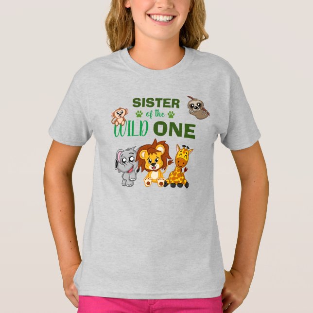 Niedlich Wild One Jungle Safari Animal Sister Zoo  T-Shirt (Vorderseite)