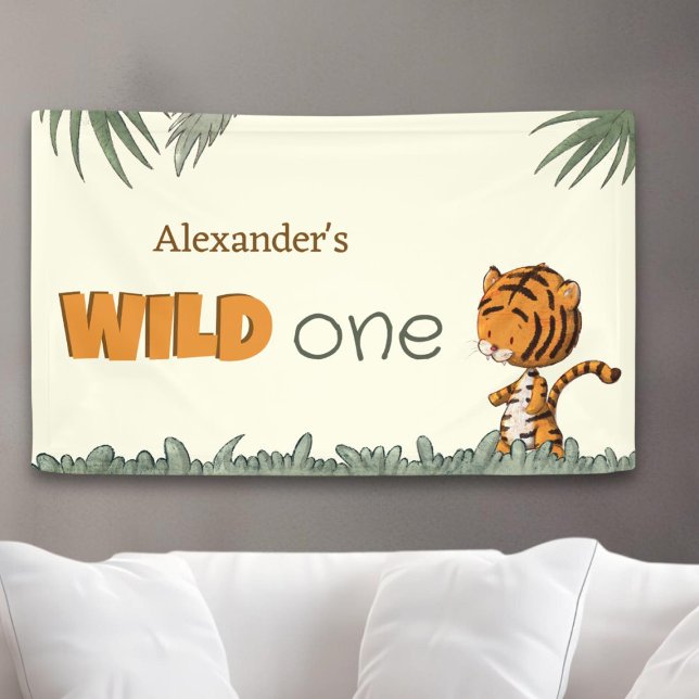 Niedlich Wild One Jungle Safari Grüne Geburtstag Banner (Von Creator hochgeladen)