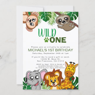 Niedlich Wild One Jungle Safari Virtueller Erstgeb Einladung