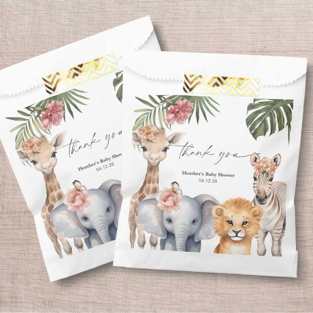 Niedlich Wild One Safari Hübsch Animals Girl Baby  Geschenktütchen (Pretty Safari Animal, Baby Girl Shower favor bags.)