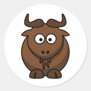 Niedlich Wildebeest Cartoon Gnu Boy Runder Aufkleber