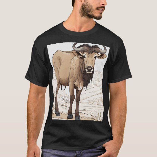 Niedlich Wildebeest: Cartoon Sticker Style T-Shirt (Vorderseite)