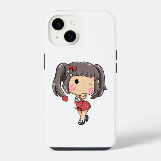 Niedlich Winking Chibi Girl iPhone 14 Hülle (Rückseite)
