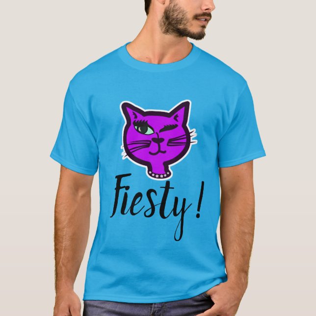 Niedlich Winking Lila Cartoon Cat T-Shirt (Vorderseite)