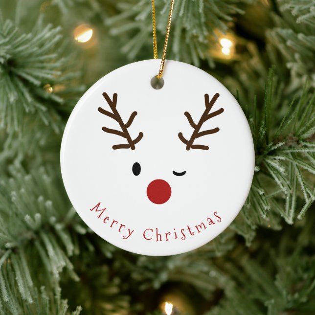 Niedlich Winking Rudolf Reindeer Foto Weihnachten Keramik Ornament (Baum)
