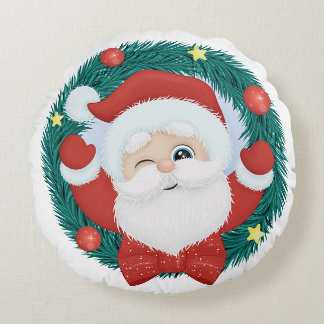 Niedlich Winking Santa Rundes Kissen (Vorderseite)