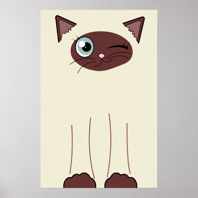 Niedlich Winking Siamese Cat Cartoon Poster (Vorne)
