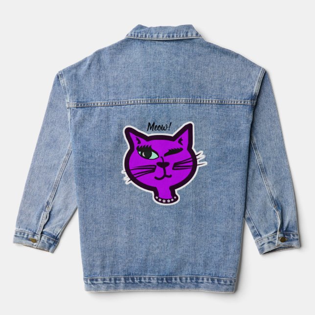 Niedlich Winky Lila Cartoon Cat Jeansjacke (Rückseite)