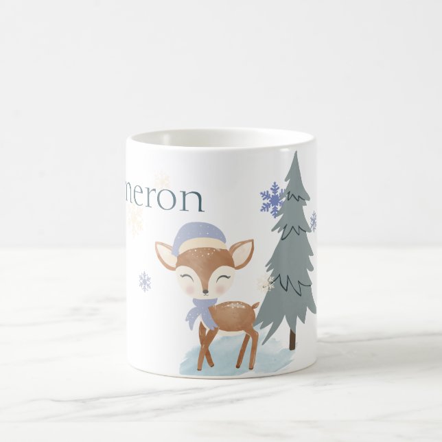 Niedlich Winter Baby Deer Boy Fawn Individuelle Na Kaffeetasse (Mittel)