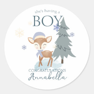 Niedlich Winter Baby Deer Boy Fawn Runder Aufkleber