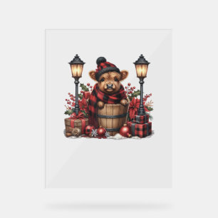 Niedlich Winter Highland Cow Red Kariert Lantern C Acrylschild