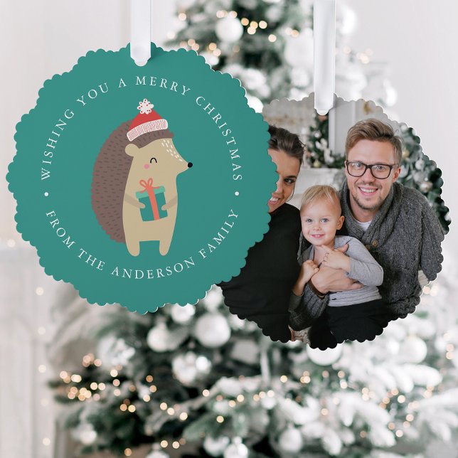 Niedlich Winter Igel Foto Urlaub Ornament Karte (Von Creator hochgeladen)