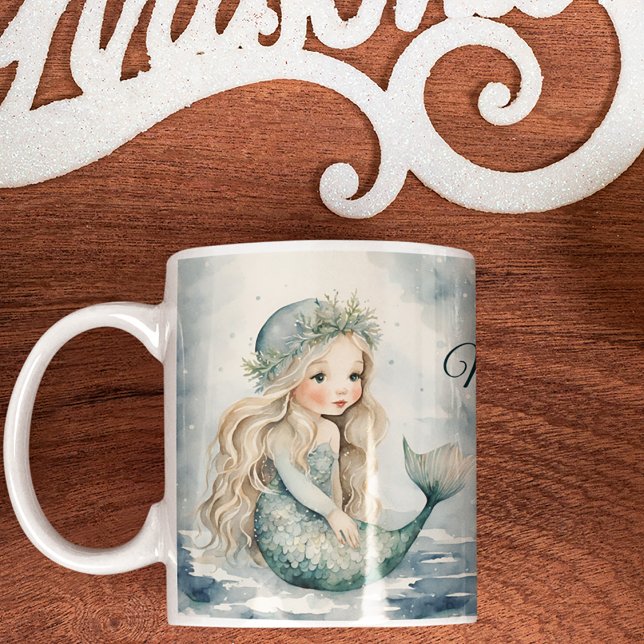 Niedlich Winter Mermaid Weihnachten Kaffeetasse (Von Creator hochgeladen)