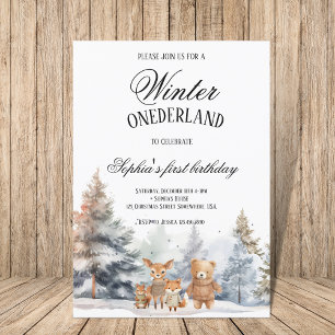 Niedlich Winter Onederland Birthday Pine Woodland Einladung