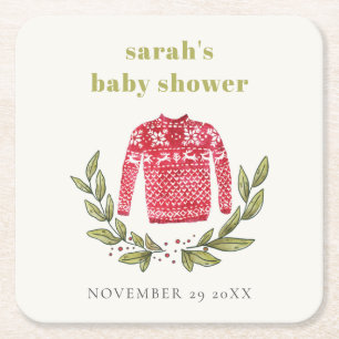 Niedlich Winter Red Green Ugly Sweater Baby Dusche Rechteckiger Pappuntersetzer