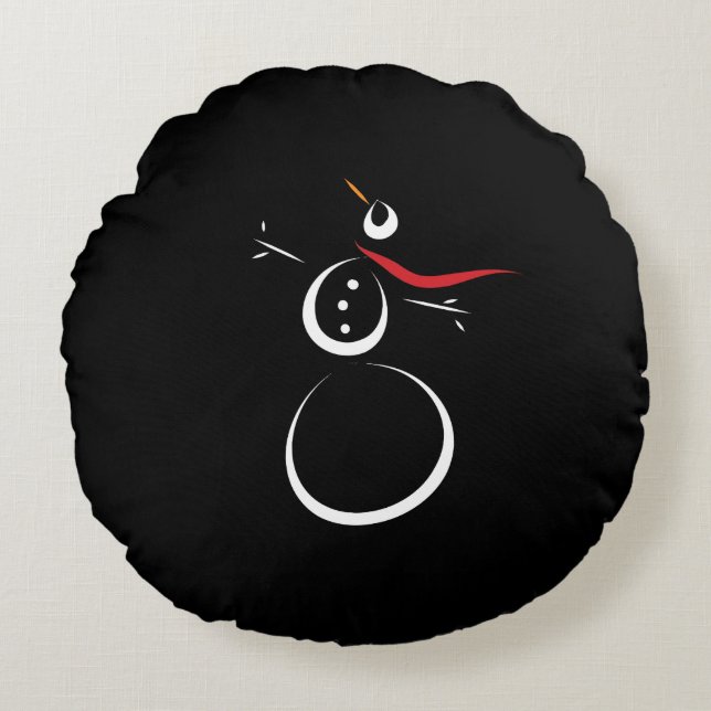 Niedlich Winter Snowman Black Rundes Kissen (Vorderseite)