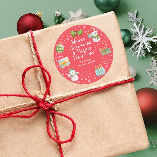 Niedlich Winter Snowman Frohe Weihnachtsaufkleber Runder Aufkleber (Von Creator hochgeladen)