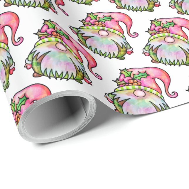 Niedlich Winter Watercolor Weihnachtsgarten Gnome Geschenkpapier (Rolleneckpunkt)