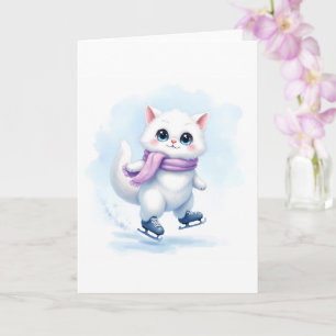 Niedlich Winter White Kitten Ice Skaten Blank gekl Karte