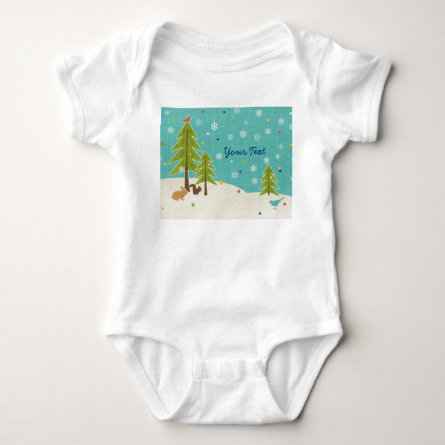 Niedlich Winter Wonderland Waldlandschaft personal Baby Strampler (Vorderseite)