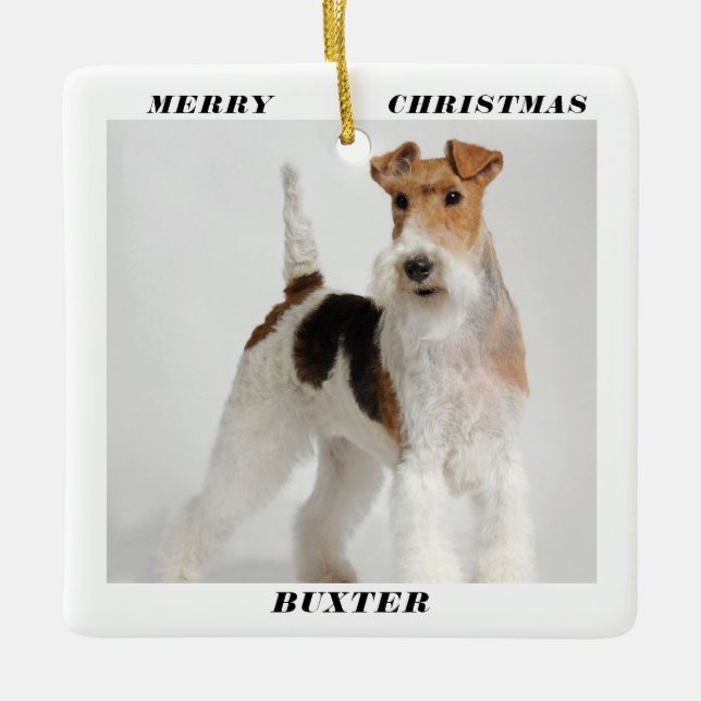 Niedlich Wire Fox Terrier Dog Foto Frohe Weihnacht Keramikornament (Vorderseite)