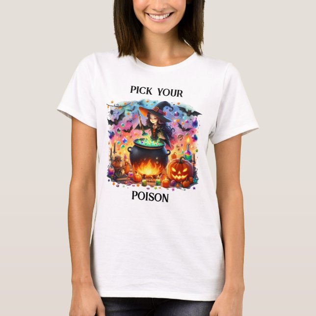 Niedlich Witch Stirring Cauldron T-Shirt (Vorderseite)