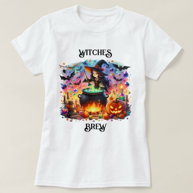 Niedlich Witch Stirring Cauldron T-Shirt (Design vorne)