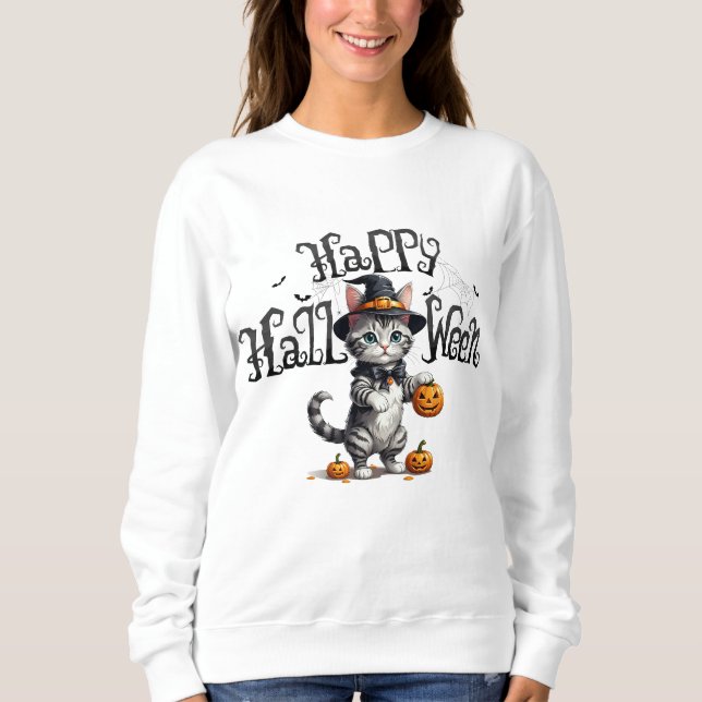 Niedlich Witchy Cat Halloween Sweatshirt (Vorderseite)