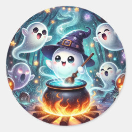 Niedlich Witchy Ghost Halloween-Party Bevorzugung Runder Aufkleber