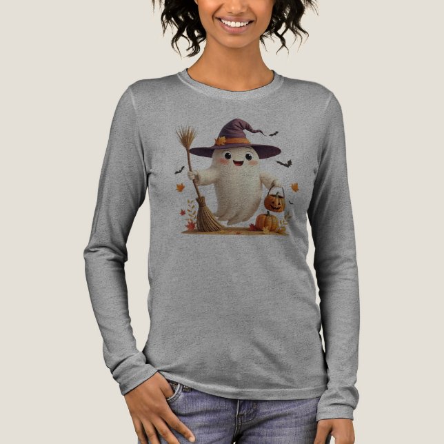 Niedlich Witchy Ghost Halloween Tri-Blend Shirt (Vorderseite)