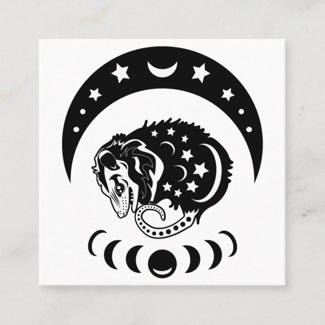 Niedlich Witchy Opossum Quadratische Visitenkarte (Vorderseite)