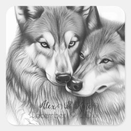 Niedlich Wolf Couple | Romantische Hochzeit Quadratischer Aufkleber