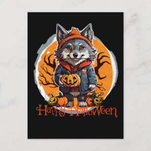 Niedlich Wolfie mit Pumpkins Happy Halloween Vibes Postkarte