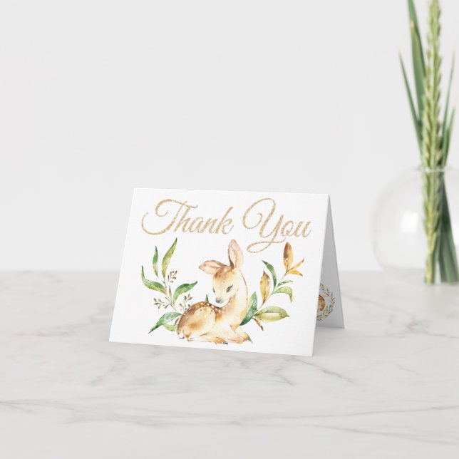 Niedlich Woodland Baby Deer Birthday Vielen Dank Dankeskarte (Vorderseite)