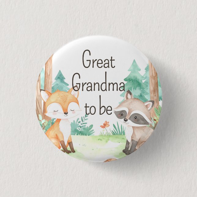 Niedlich Woodland Baby Dusche Thema Großes Oma Button (Vorderseite)
