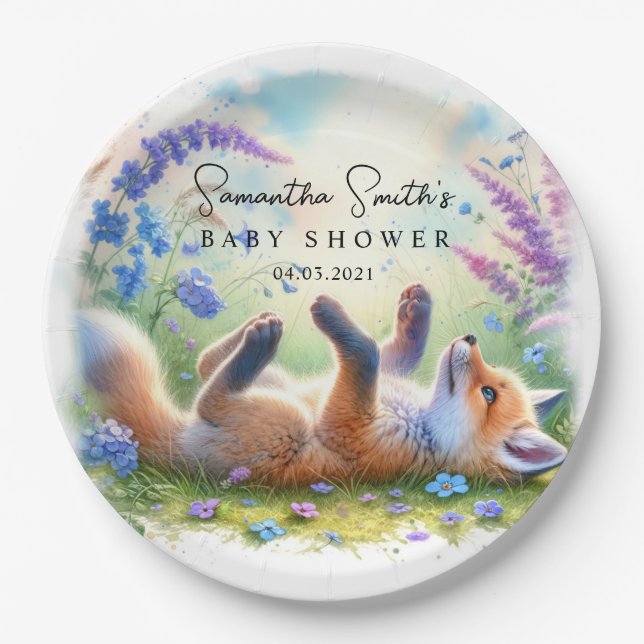 Niedlich Woodland Baby Fox Babydusche Pappteller (Vorderseite)