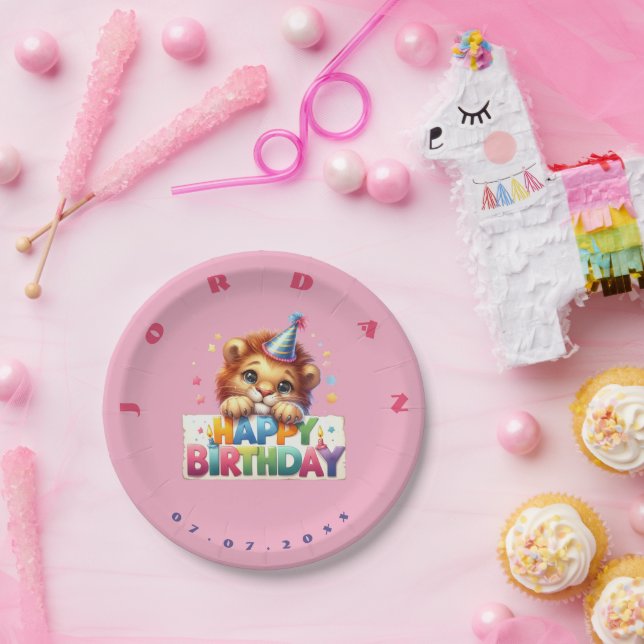 Niedlich Woodland Baby Lion Happy Birthday Pappteller (Party)