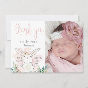 Niedlich Woodland Bunny Pink Baby Vielen Dank Dankeskarte