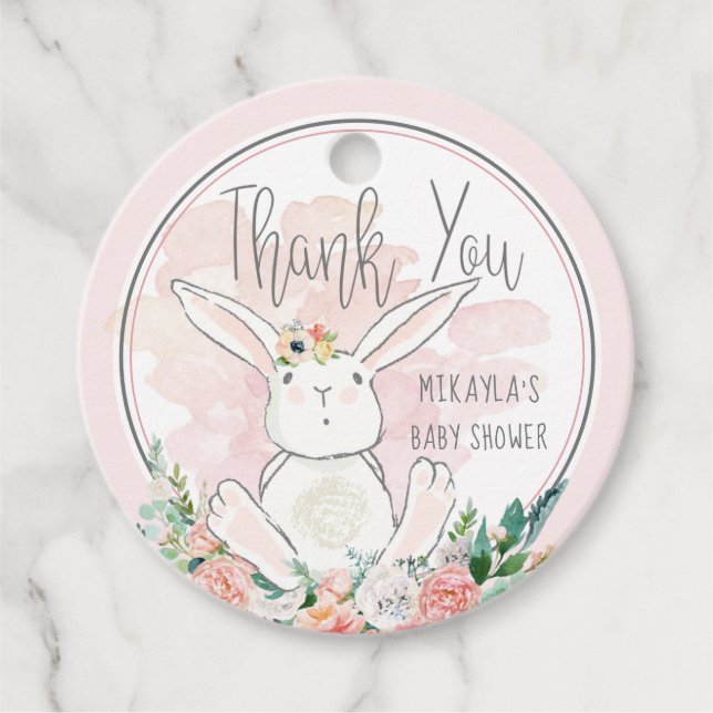 Niedlich Woodland Bunny Pink Kinderdusche Danke Geschenkanhänger (Vorderseite)