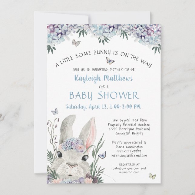 Niedlich Woodland Bunny Watercolor Kinderdusche Einladung (Vorderseite)