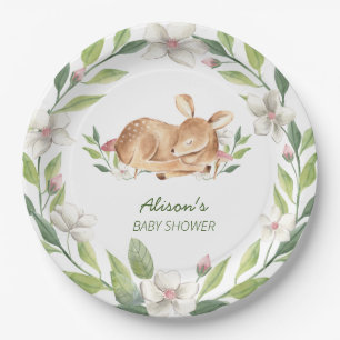 Niedlich Woodland Deer Floral Greenery Babydusche  Pappteller