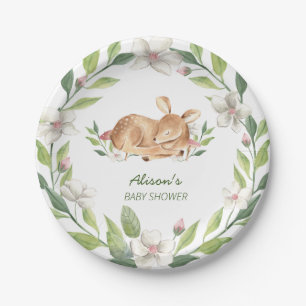Niedlich Woodland Deer Floral Greenery Babydusche Pappteller