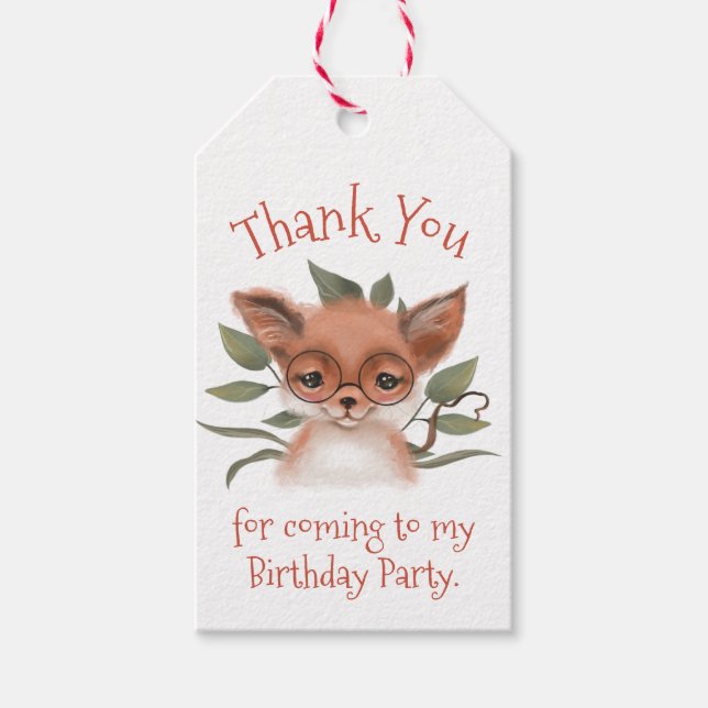 Niedlich Woodland Fox Geburtstagsparty Danke Geschenkanhänger (Vorderseite)