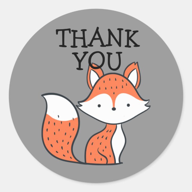 Niedlich Woodland Fox Orange Gray Vielen Dank Runder Aufkleber (Vorderseite)