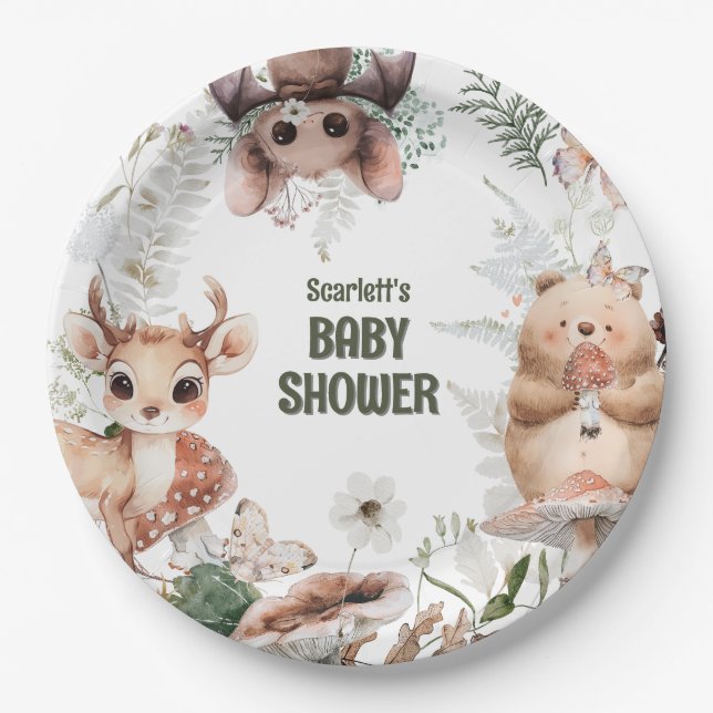 Niedlich Woodland Friends Kinderdusche Pappteller (Vorderseite)