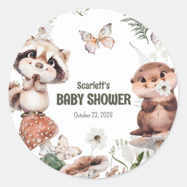Niedlich Woodland Friends Kinderdusche Runder Aufkleber (Vorderseite)