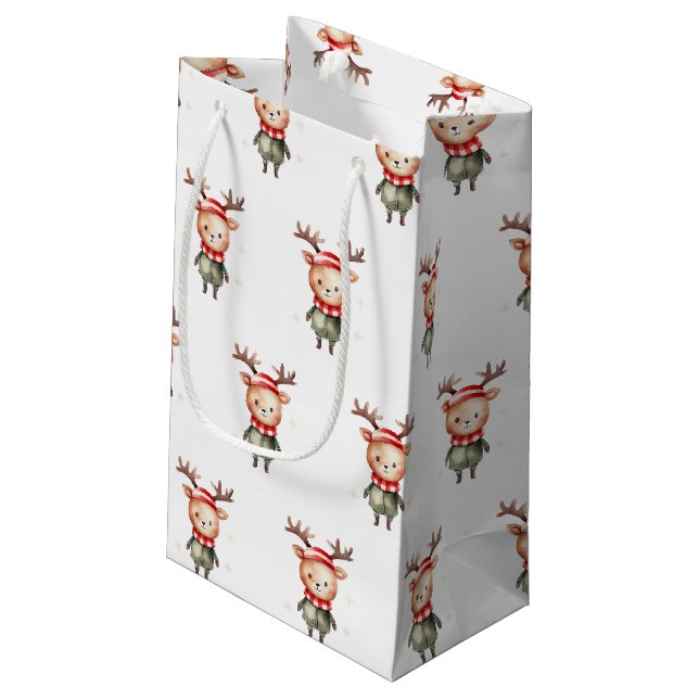 Niedlich Woodland Rentier Weihnachtself Kleine Geschenktüte (Rückseite Schrägansicht)