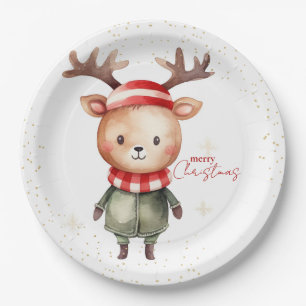 Niedlich Woodland Rentier Weihnachtself Pappteller
