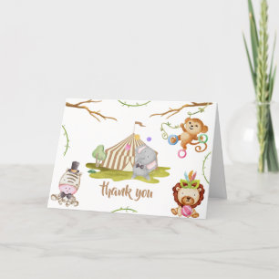 Niedlich Woodland Safari Animal Circus Baby Dusche Dankeskarte