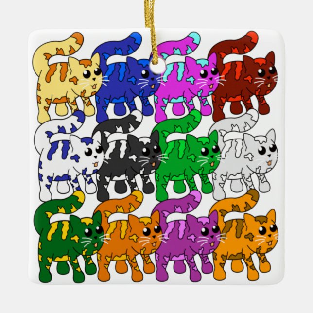 Niedlich Xmas Muster Kitten Crowd Keramikornament (Vorderseite)